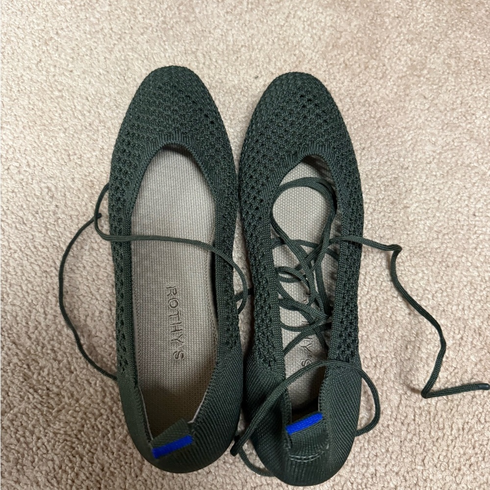 Rothy's Women's Dark Green Lace-Up Flats